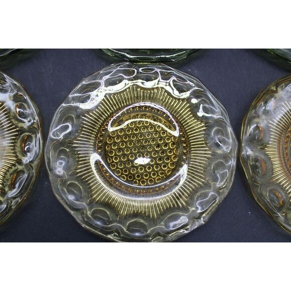 Vintage Bartlett Collins 3 Green & 3 Amber Glass  Bread Plates 5 3/4” - Picture 6 of 13